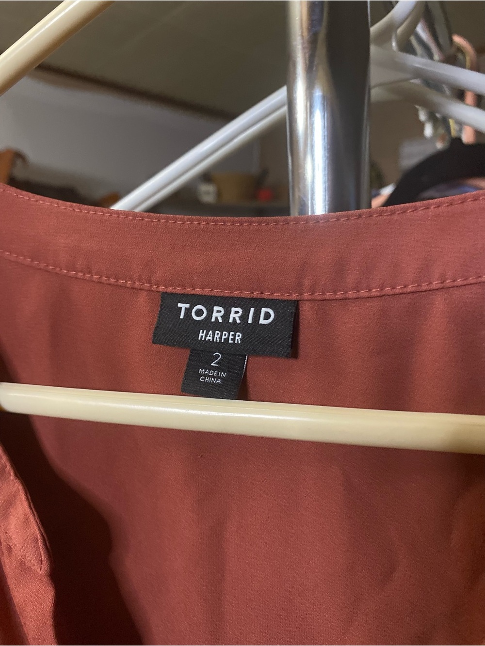 torrid rust-colored V-neck Pocket Blouse - Picture 2 of 3